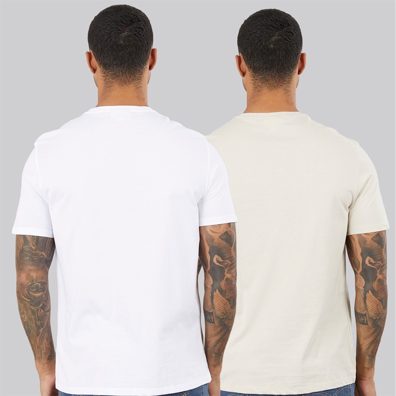 Calvin Klein Jeans Mens Short Sleeve Classic Two Pack Sports T-Shirts Bright White/Oatmeal