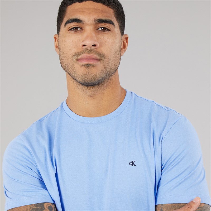 Calvin Klein Jeans Mens Short Sleeve Classic Monogram Logo T-Shirt Blue Descent