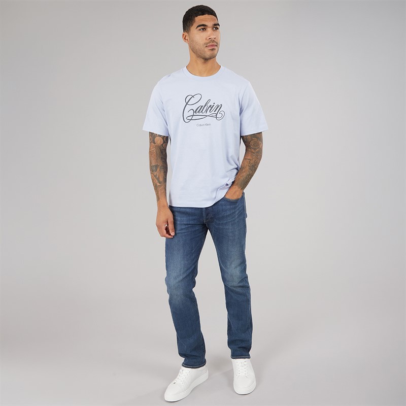 Calvin Klein Jeans Mens Short Sleeve Relaxed Fit Logo Graphic T-Shirt Casual Blue