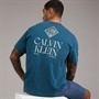 Calvin Klein Jeans Mens Short Sleeve Logo Roses Graphic T-Shirt Navy Teal
