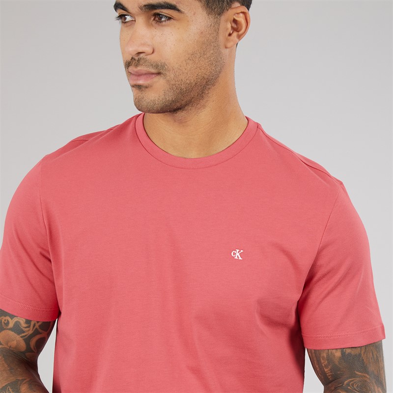 Calvin Klein Jeans Mens Short Sleeve Classic Monogram Logo T-Shirt Brilliant Pink