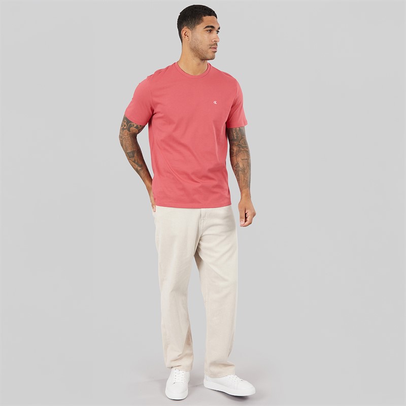 Calvin Klein Jeans Mens Short Sleeve Classic Monogram Logo T-Shirt Brilliant Pink