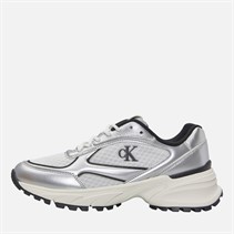 Calvin Klein Jeans Womens Hike Runner Trainers Silver/Black/Bright White