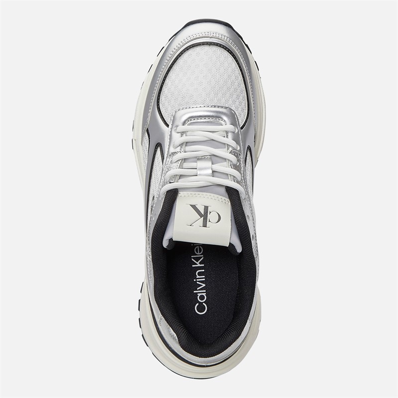 Calvin Klein Jeans Womens Hike Runner Trainers Silver/Black/Bright White