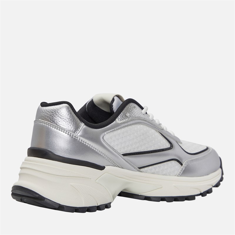 Calvin Klein Jeans Womens Hike Runner Trainers Silver/Black/Bright White