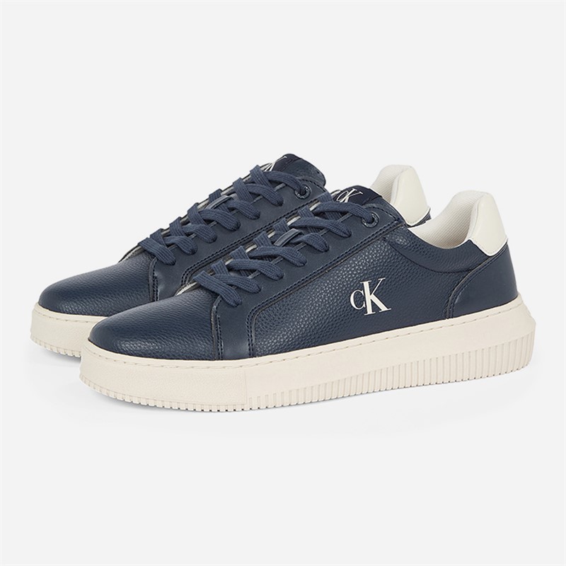 Calvin Klein Jeans Mens Chunky Cupsole Leather Trainers Calvin Navy/Turtle Dove