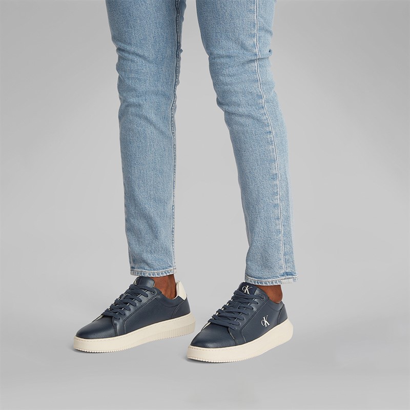 Calvin Klein Jeans Mens Chunky Cupsole Leather Trainers Calvin Navy/Turtle Dove