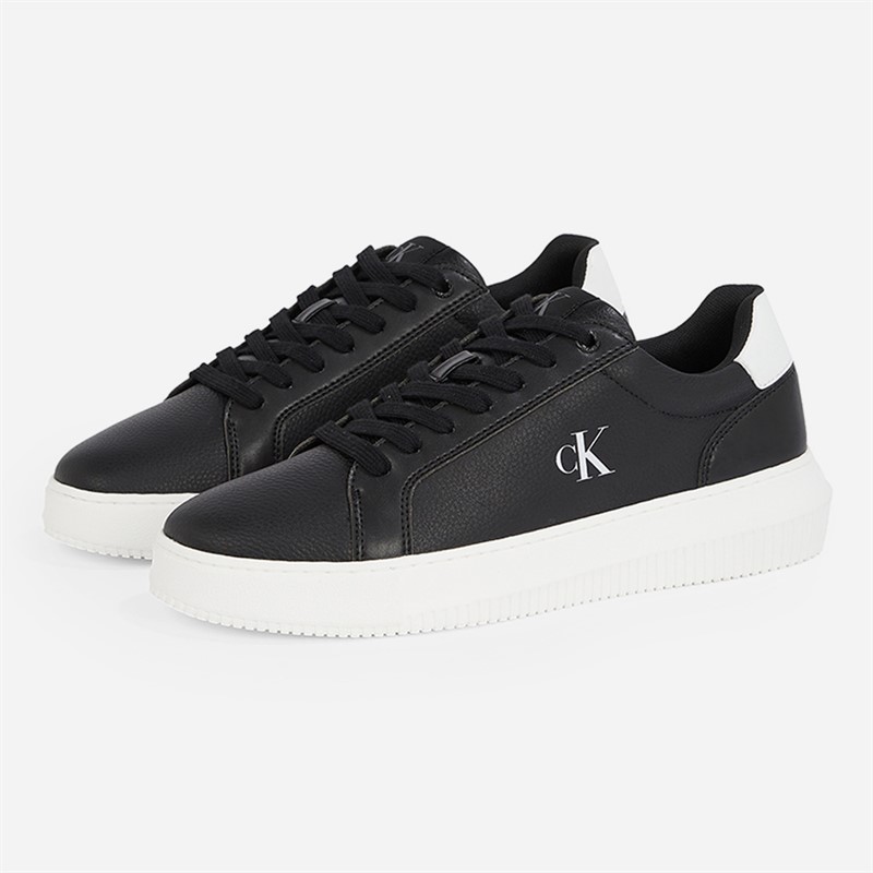 Calvin Klein Jeans Mens Chunky Cupsole Leather Trainers Black/Bright White