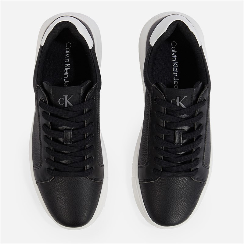Calvin Klein Jeans Mens Chunky Cupsole Leather Trainers Black/Bright White