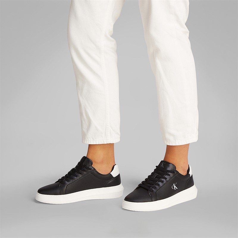 Calvin Klein Jeans Mens Chunky Cupsole Leather Trainers Black/Bright White
