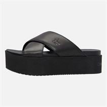 Calvin Klein Jeans Womens Flatform Cross Strap Sandals Triple Black
