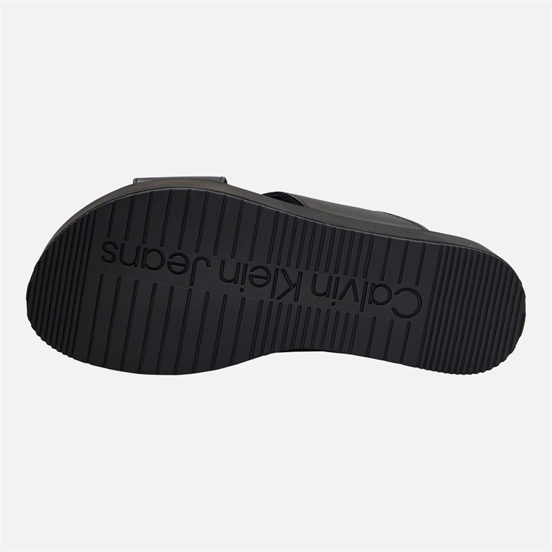 Calvin Klein Jeans Womens Flatform Cross Strap Sandals Triple Black