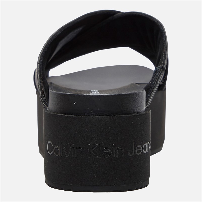 Calvin Klein Jeans Womens Flatform Cross Strap Sandals Triple Black