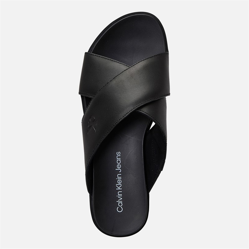 Calvin Klein Jeans Womens Flatform Cross Strap Sandals Triple Black