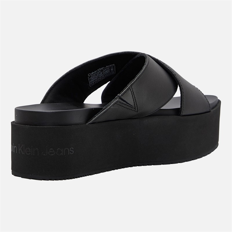 Calvin Klein Jeans Womens Flatform Cross Strap Sandals Triple Black