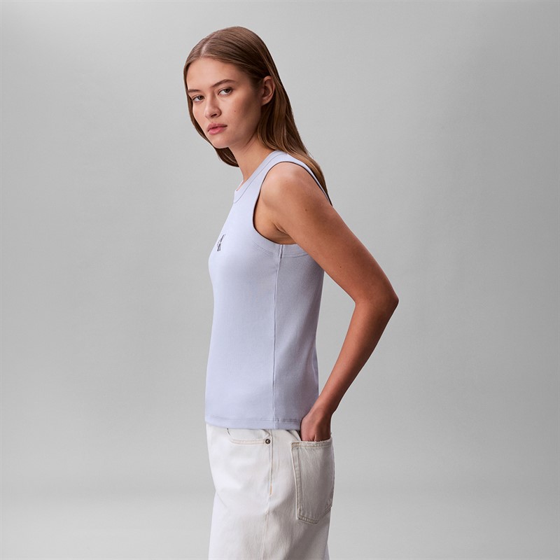 Calvin Klein Jeans Womens Monologo Rib Tank Top Breezy Blue