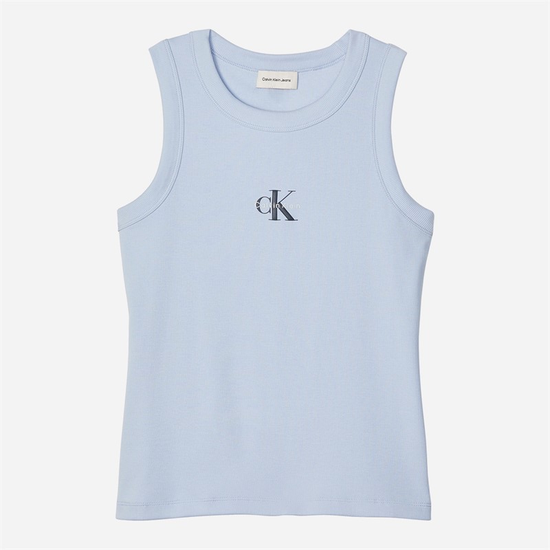 Calvin Klein Jeans Womens Monologo Rib Tank Top Breezy Blue