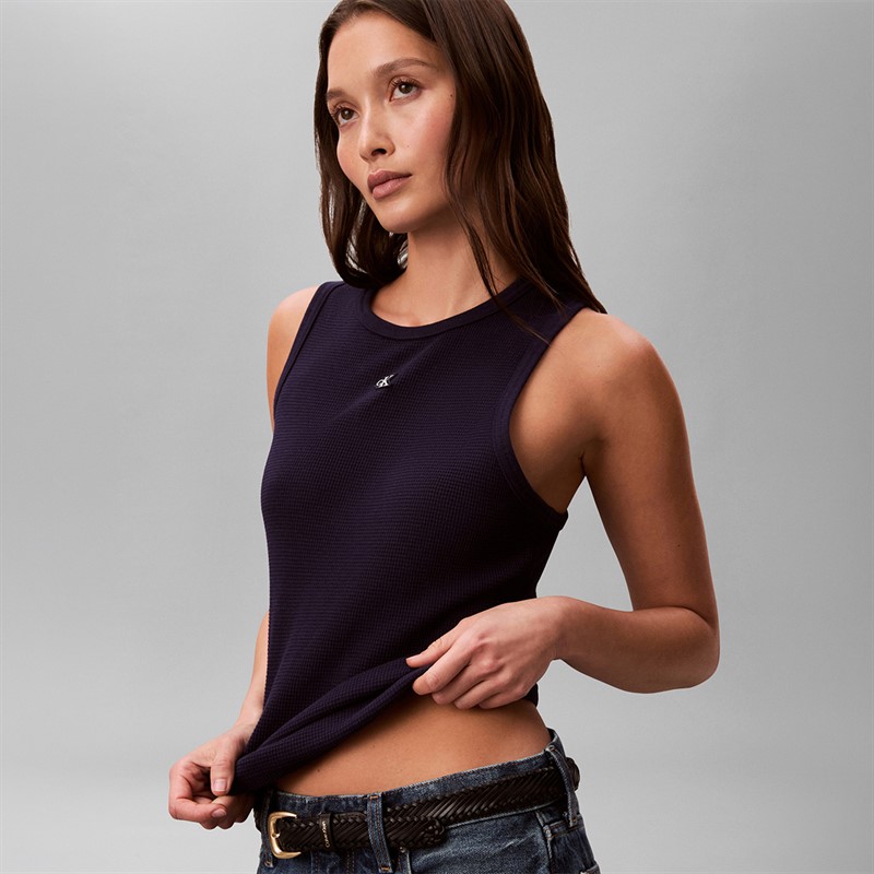 Calvin Klein Jeans Womens Monogram Patch Vest Evening Blue
