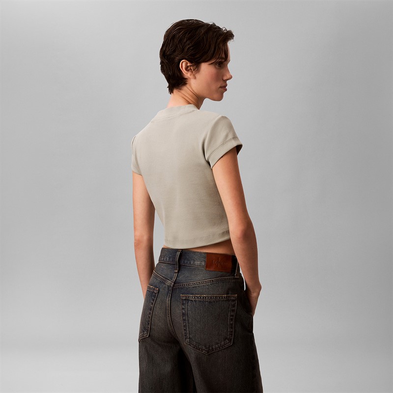 Calvin Klein Jeans Womens Monologo Rib T-Shirt Shadow