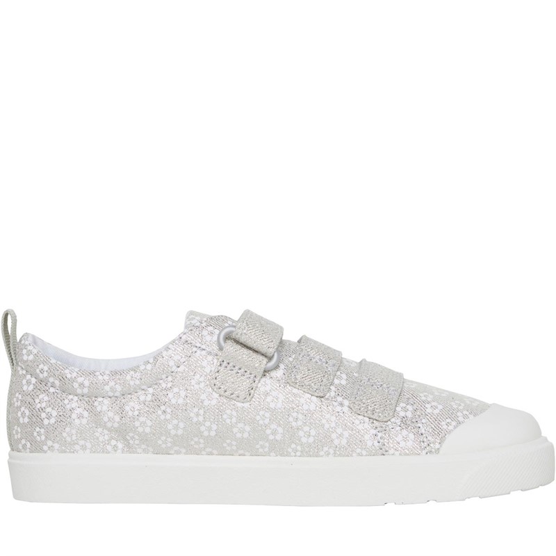 Clarks Girls City Vibe Strap Canvas Pumps Silver