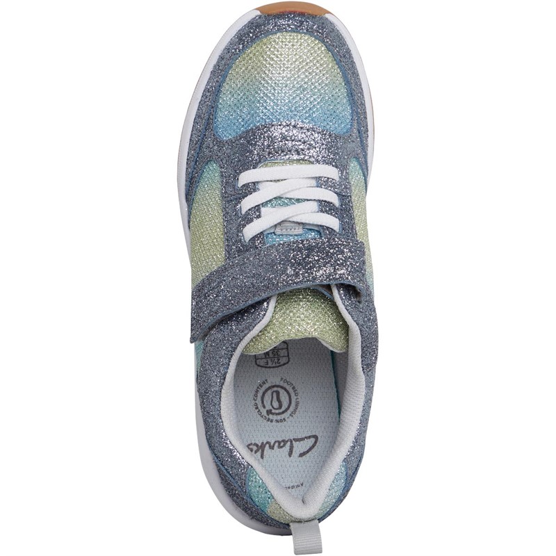 Clarks Girls Standard Fit Aeon Sparkle Trainers Pewter