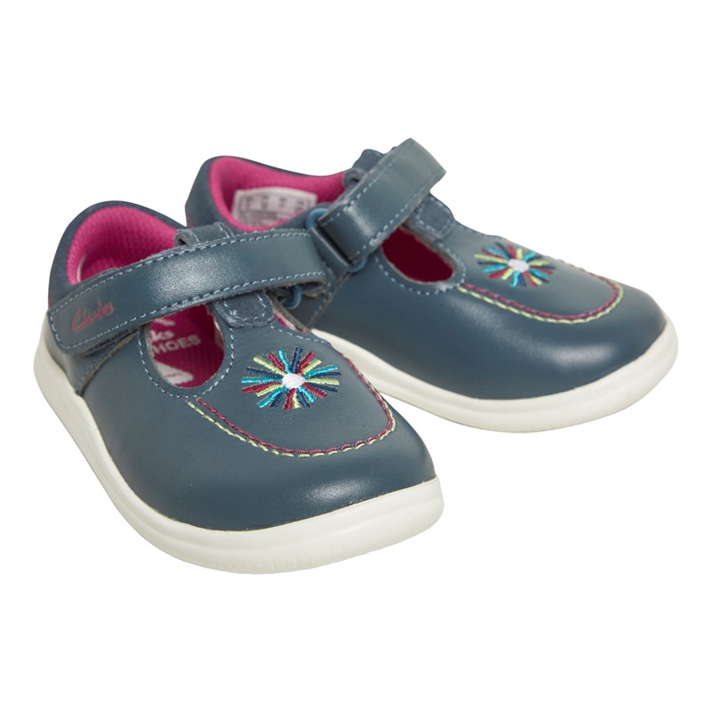 Clarks Infant Girls Crest Prom Wide Fit Shoes Dark Blue Lea