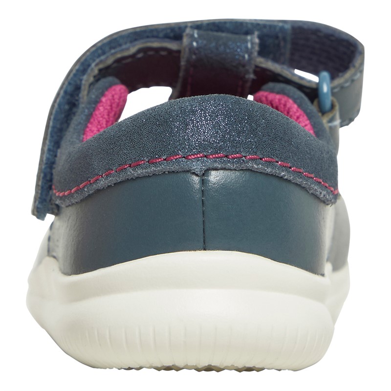 Clarks Infant Girls Crest Prom Wide Fit Shoes Dark Blue Lea