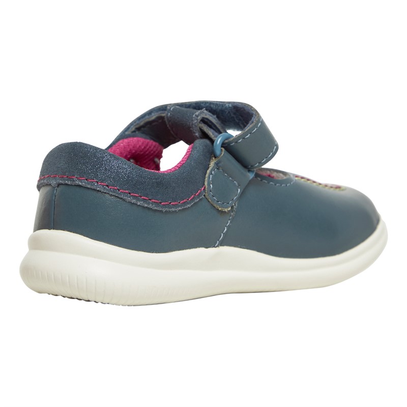 Clarks Infant Girls Crest Prom Wide Fit Shoes Dark Blue Lea