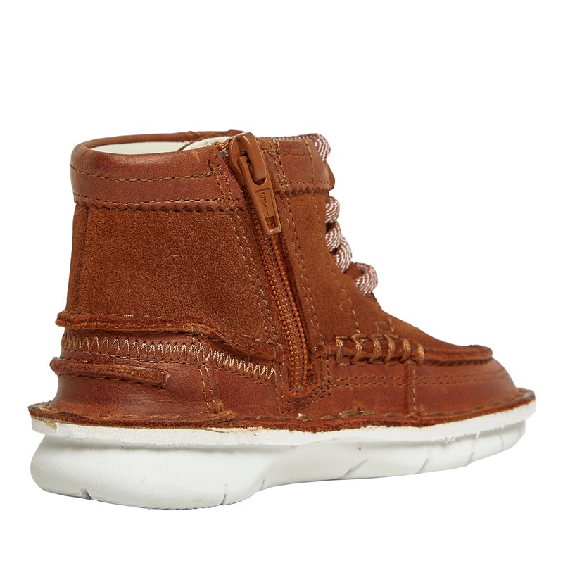 Clarks Infant Boys Banbrook Trail Hi Top Wide Fit Trainers Dark Tan Lea