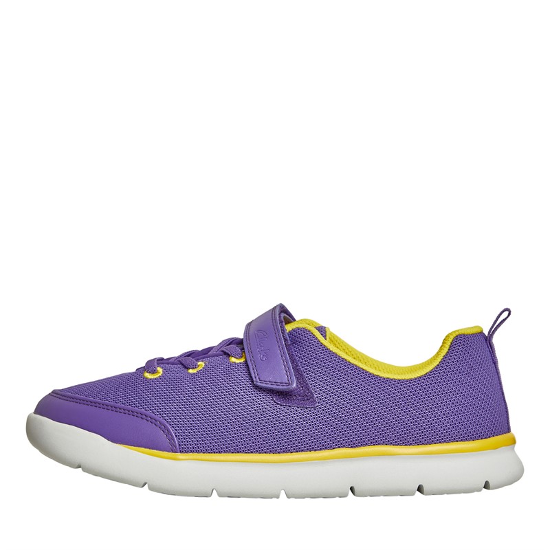 Buy Clarks Junior Girls Hoop Run Wide Fit Trainers Purple Synthetic