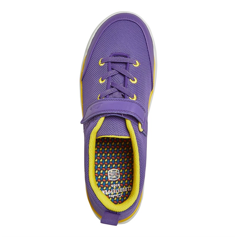 Clarks Junior Girls Hoop Run Wide Fit Trainers Purple Synthetic