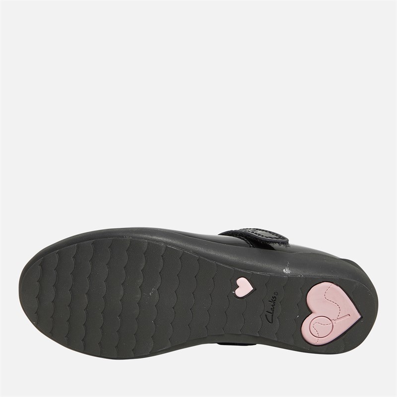 Clarks Girls Vibrant Trail E-Fit Mary Jane Shoes Black Patent