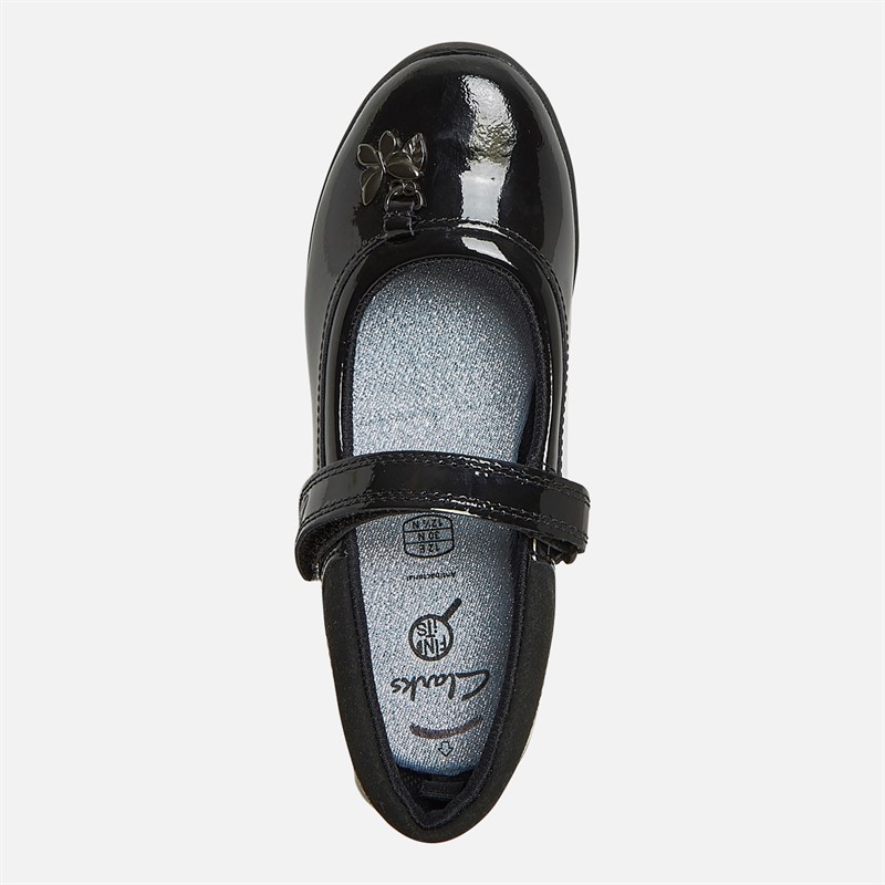 Clarks Girls Vibrant Trail E-Fit Mary Jane Shoes Black Patent