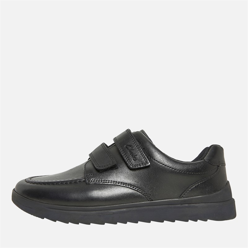 Clarks Junior Goal Style G-Fit Double Strap Shoes Black