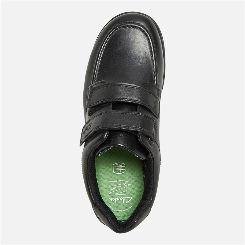 Clarks Junior Goal Style G-Fit Double Strap Shoes Black