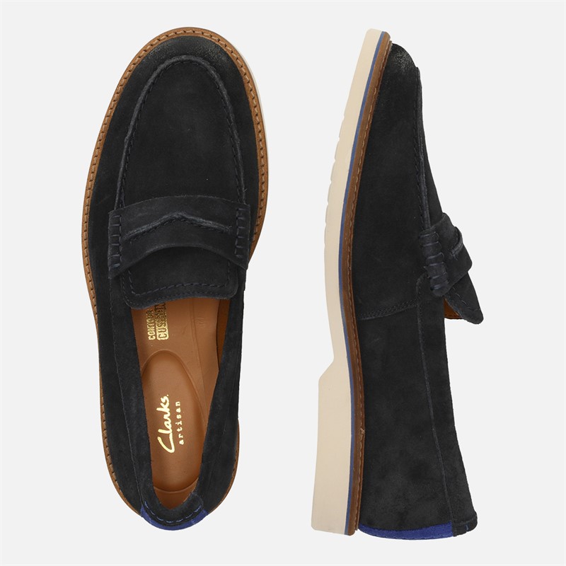 Clarks Herren Premium Atticus LT Slip Schuhe Navy Suede