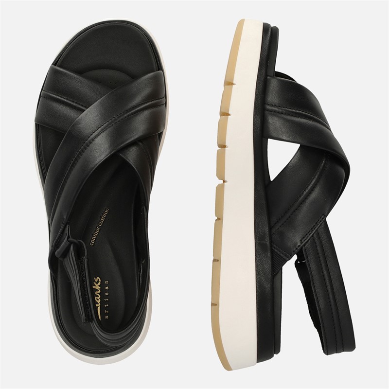 Clarks Damen Premium Toskana Kreuz Sandalen Black Leather