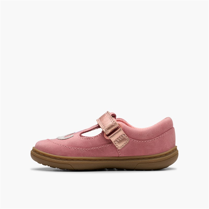 Clarks Infant Girls Flash Hats F-Fit T-Bar Shoes Pink