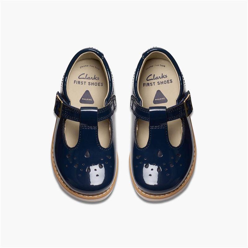 Clarks Infant Girls Crown Print F-Fit T-Bar Shoes Navy