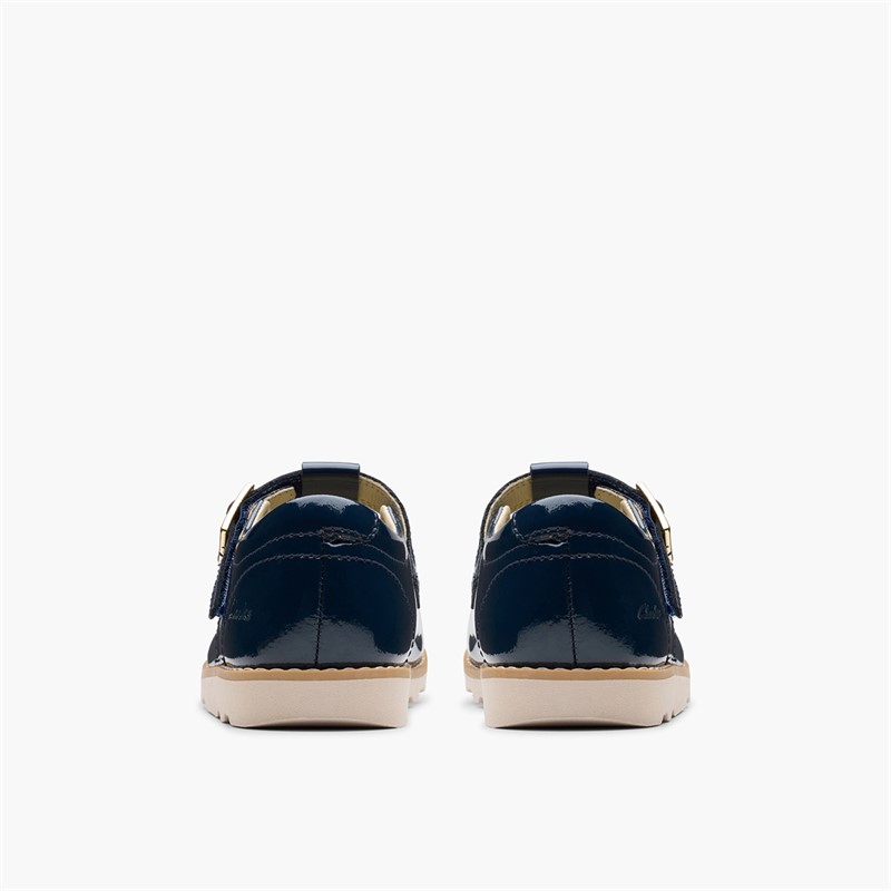 Clarks Girls Crown Print F-Fit T-Bar Shoes Navy