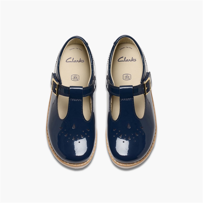 Clarks Girls Crown Print F-Fit T-Bar Shoes Navy