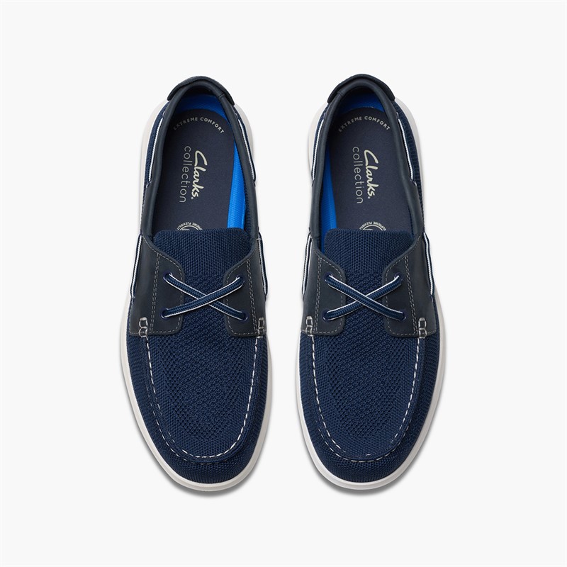 Clarks Mens Flexway Tie G-Fit Boat Shoes Navy