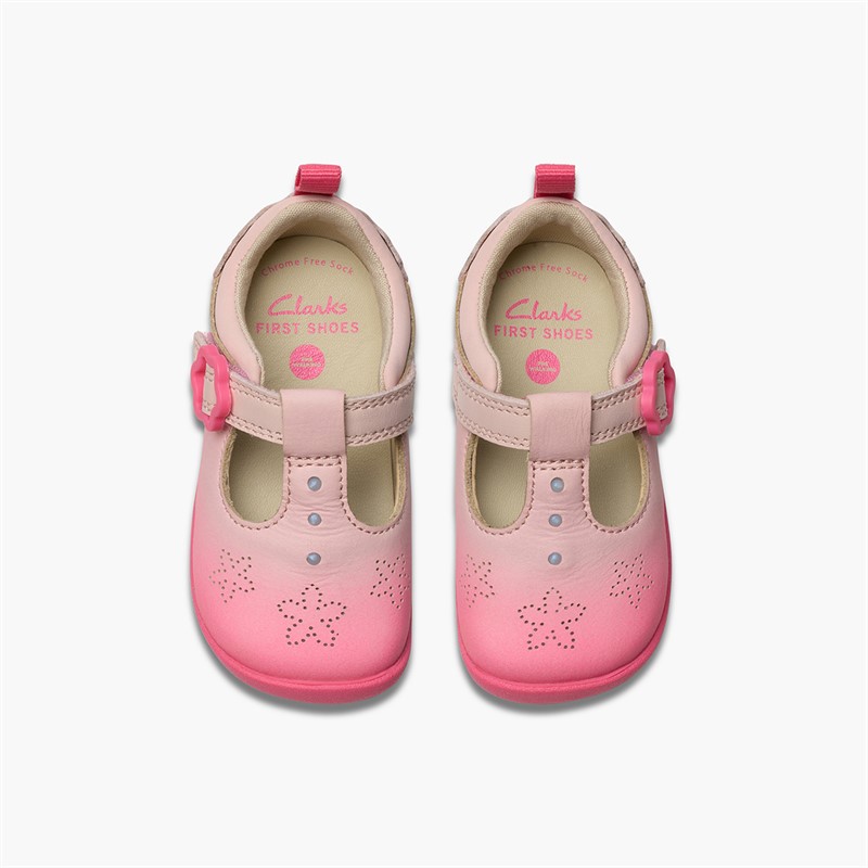 Clarks Infant Girls Roamer Shell G-Fit T-Bar Shoes Pink