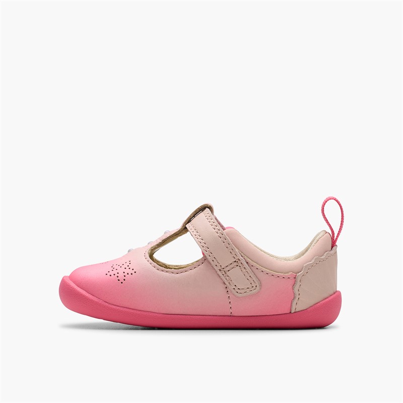 Clarks Infant Girls Roamer Shell G-Fit T-Bar Shoes Pink