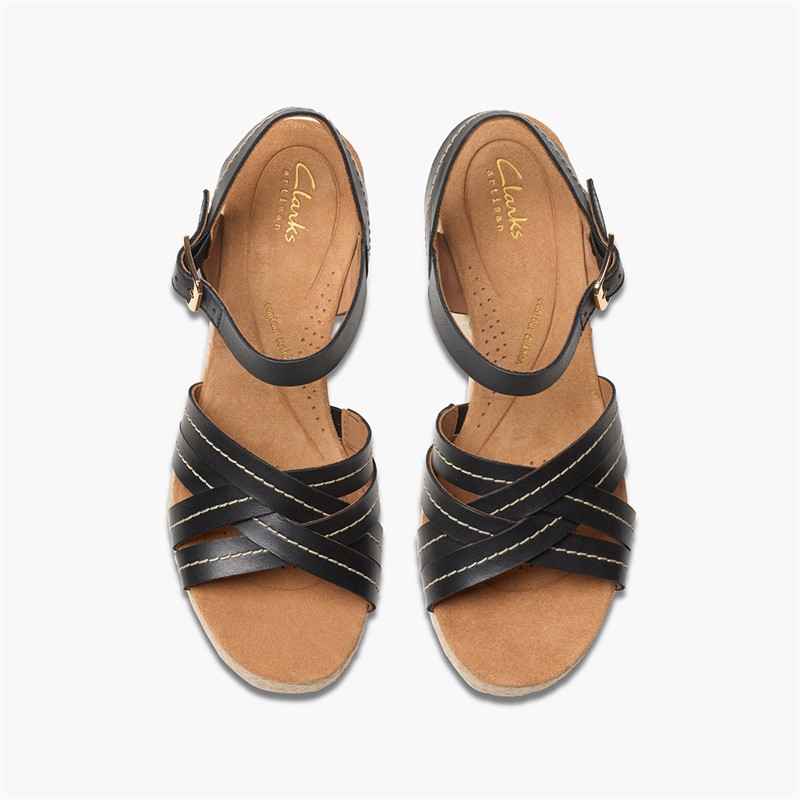 Clarks Womens Sabina E-Fit Strap Wedge Shoes Black