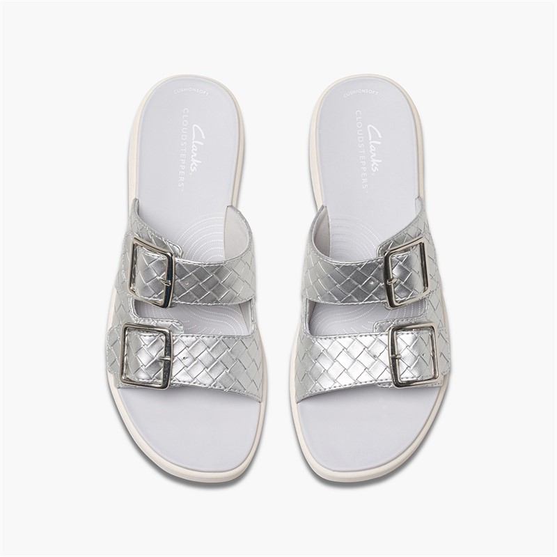 Clarks Womens Drift Buckle D-Fit Sandals Silver