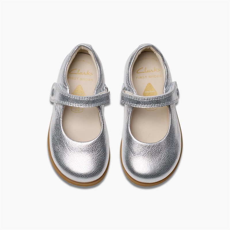 Clarks Infant Girls Drew F-Fit Mary Jane Shoes Silver