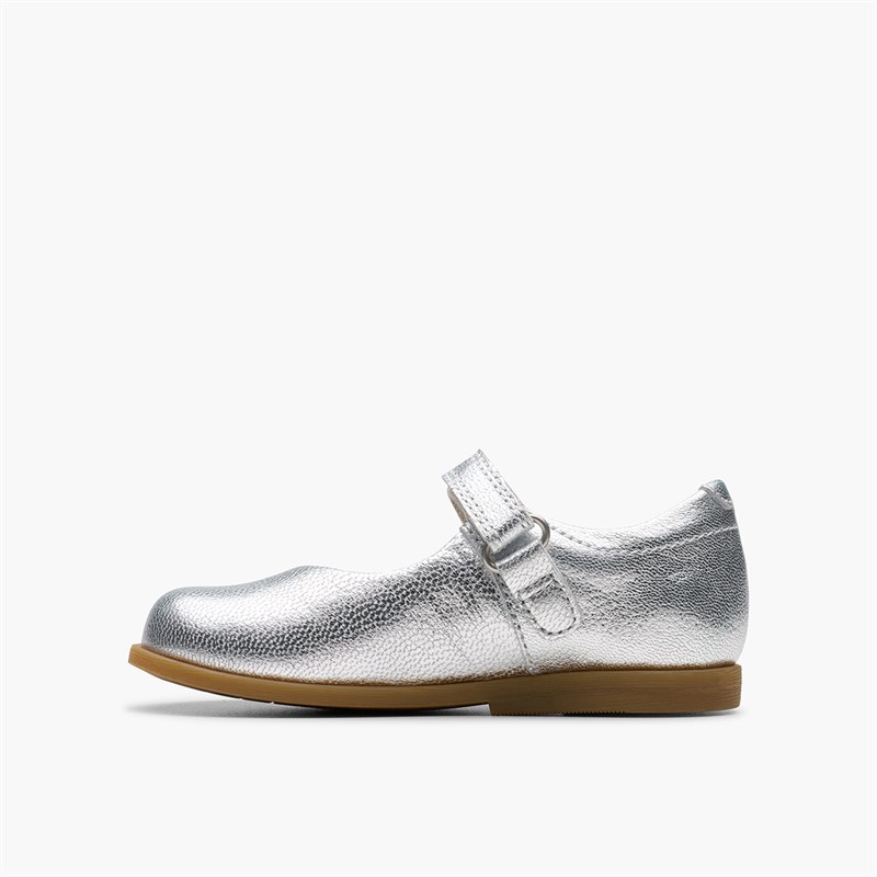 Clarks Infant Girls Drew F-Fit Mary Jane Shoes Silver