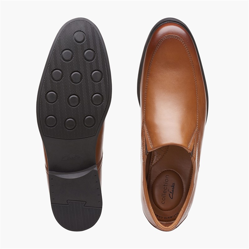 Clarks Mens Whiddon Step G-Fit Slip On Shoes Dark Tan