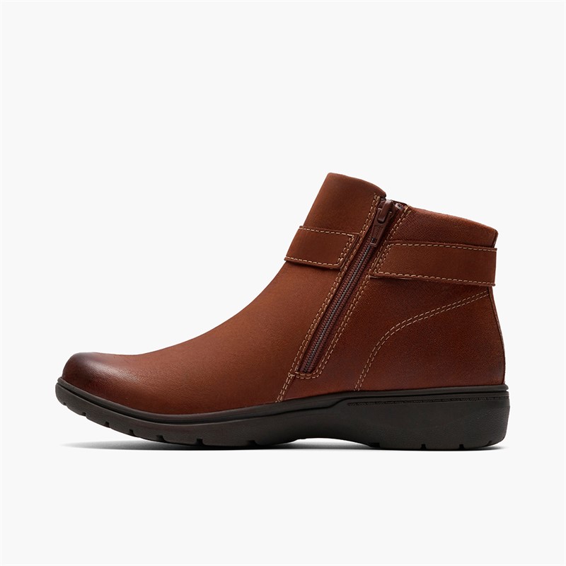 Clarks Womens Carleigh Drift D-Fit Buckle Boots British Tan